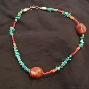 Turquoise amber coral and agate necklace/ choker